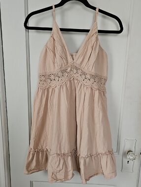 SHEIN  Embroidered Beige Babydoll Dress with Adjustable Straps- L